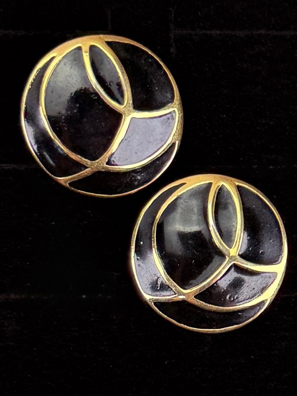 Vintage Monet Black and Goldtone Pierced Earrings